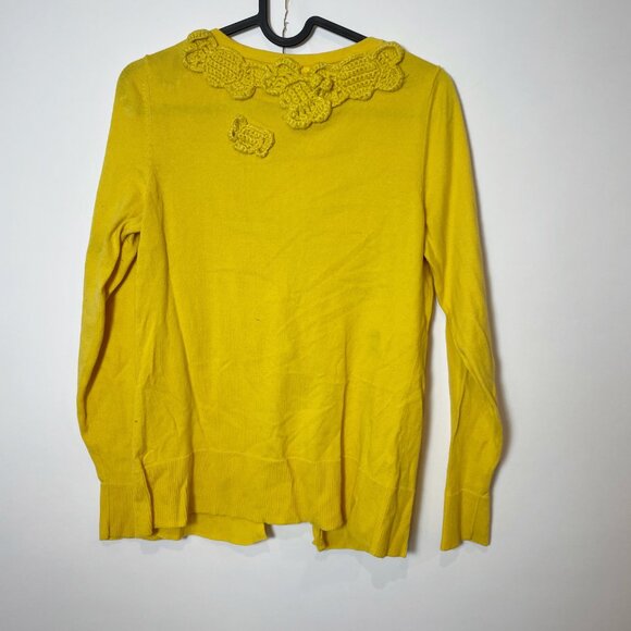 Anthropologie Moth Yellow Cardigan Sweater S Long Sleeve Knit Button Embroidered - Picture 6 of 8